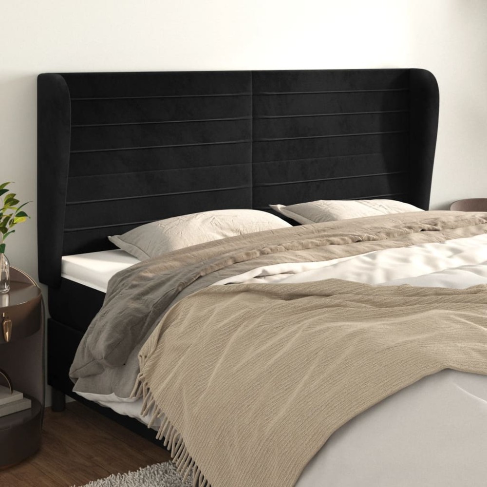 vidaXL Κεφαλάρι με Πτερύγια Μαύρο 163x23x118/128cm Βελούδινο 1 τεμ.