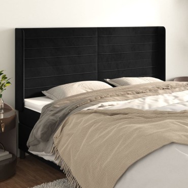 vidaXL Κεφαλάρι με Πτερύγια Μαύρο 163x16x118/128cm Βελούδινο 1 τεμ.