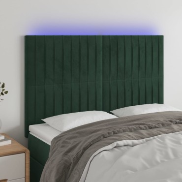 vidaXL Κεφαλάρι Κρεβατιού LED Σκούρο Πράσινο 144x5x118/128cm 1 τεμ.