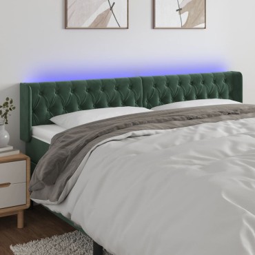vidaXL Κεφαλάρι Κρεβατιού LED Σκούρο Πράσινο 203x16x78/88cm Βελούδινο 1 τεμ.