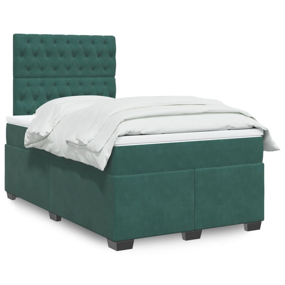 vidaXL Κρεβάτι Boxspring με Στρώμα Σκούρο Πράσινο 120x190εκ. Βελούδινο