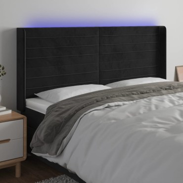 vidaXL Κεφαλάρι Κρεβατιού LED Μαύρο 163x16x118/128cm Βελούδινο 1 τεμ.