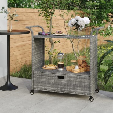 vidaXL Τρόλεϊ Μεταφοράς με Συρτάρι Γκρι 100x45x97cm Συνθετικό Ρατάν 1 τεμ.