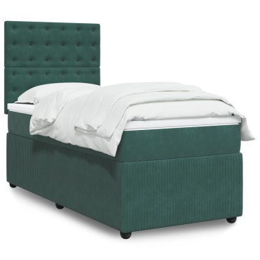 vidaXL Κρεβάτι Boxspring με Στρώμα Σκούρο Πράσινο 100x200εκ. Βελούδινο