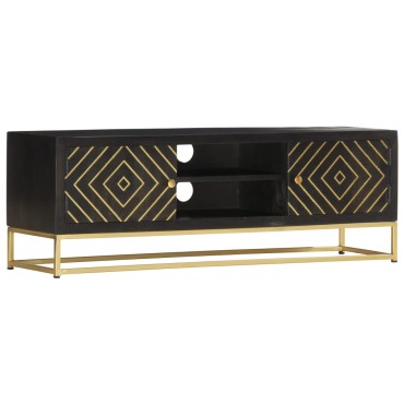 vidaXL Έπιπλο Τηλεόρασης Μαύρο/Χρυσό 120x30x40cm από Μασίφ Ξύλο Μάνγκο