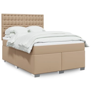 vidaXL Κρεβάτι Boxspring με Στρώμα Καπουτσίνο 140x190εκ.από Συνθ.Δέρμα