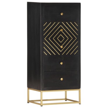 vidaXL Συρταριέρα Μαύρο / Χρυσό 45x30x105cm από Μασίφ Ξύλο Μάνγκο 1 τεμ.