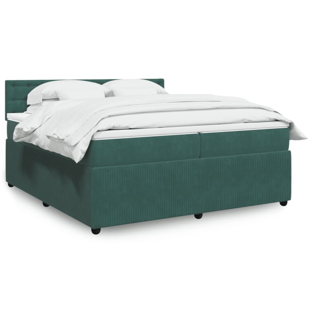 vidaXL Κρεβάτι Boxspring με Στρώμα Σκούρο Πράσινο 200x200εκ. Βελούδινο
