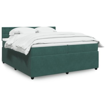 vidaXL Κρεβάτι Boxspring με Στρώμα Σκούρο Πράσινο 200x200εκ. Βελούδινο