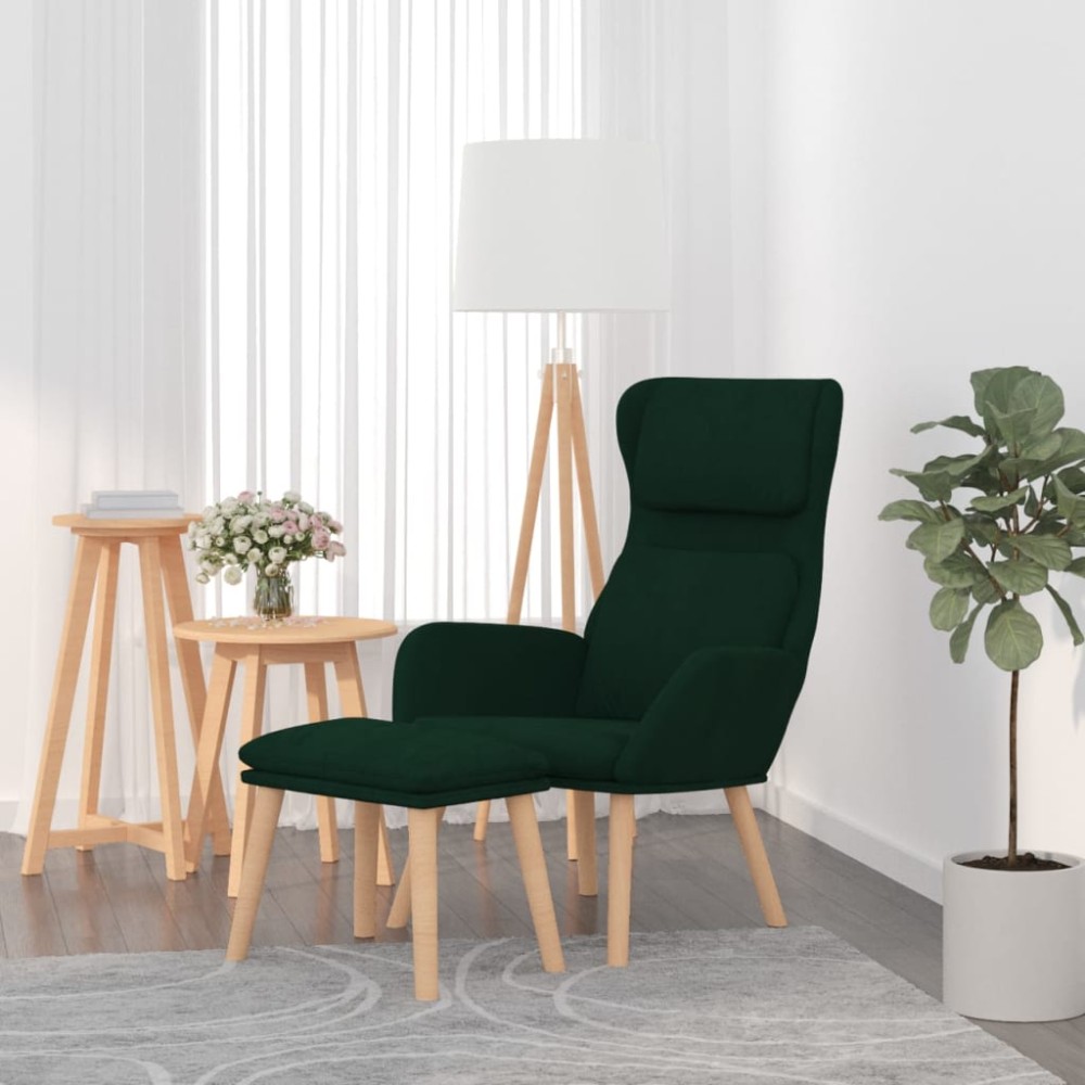 vidaXL Πολυθρόνα Relax Σκούρο Πράσινο Βελούδινη με Σκαμπό 70x77x98cm 1 τεμ.