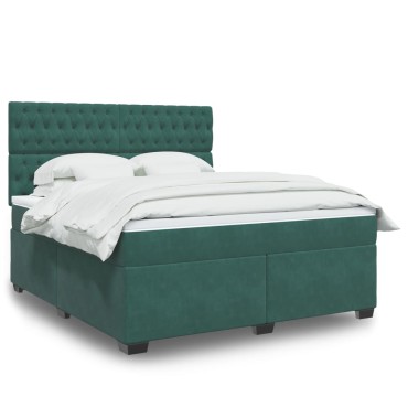 vidaXL Κρεβάτι Boxspring με Στρώμα Σκούρο Πράσινο 180x200εκ. Βελούδινο