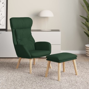 vidaXL Πολυθρόνα Relax Σκούρο Πράσινο Υφασμάτινη με Υποπόδιο 70x77x94cm 1 τεμ.