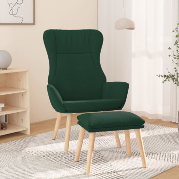 vidaXL Πολυθρόνα Relax Σκούρο Πράσινο Υφασμάτινη με Υποπόδιο 70x77x94cm 1 τεμ.