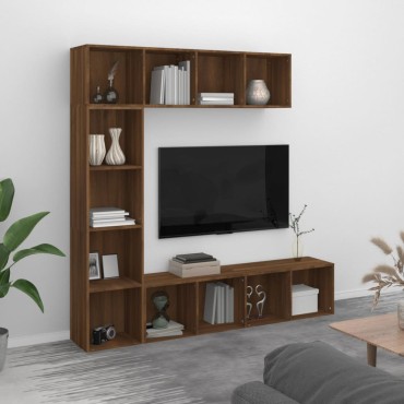 vidaXL Σετ Επίπλων Τηλεόρασης/Βιβλιοθήκης 3 τεμ. 180x30x180cm Καφέ Δρυς