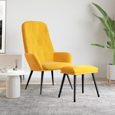 vidaXL Πολυθρόνα Relax Κίτρινη Μουσταρδί Βελούδινη με Υποπόδιο 70x77x98cm 1 τεμ.