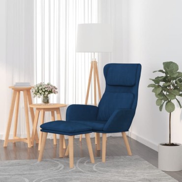vidaXL Πολυθρόνα Relax Μπλε Βελούδινη με Σκαμπό 70x77x98cm 1 τεμ.
