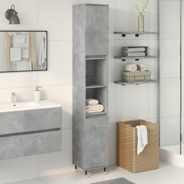 vidaXL Ντουλάπι Μπάνιου Γκρι Σκυροδέματος 30x30x190cm Επεξ. Ξύλο