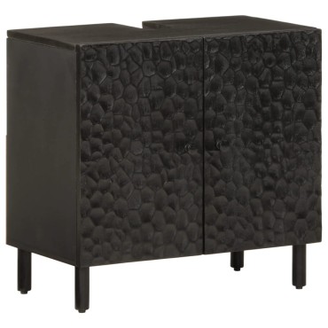vidaXL Ντουλάπι Μπάνιου Μαύρο 62x33x58cm από Μασίφ Ξύλο Μάνγκο 1 τεμ.