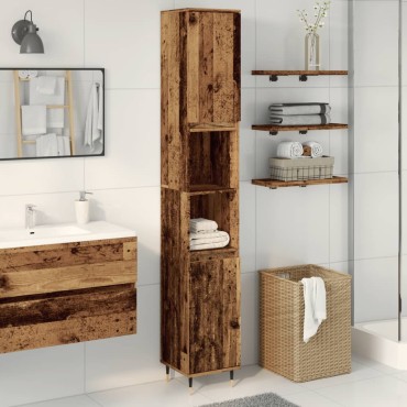 vidaXL Ντουλάπι μπάνιου Παλιό ξύλο 30x30x190cm Κατασκευασμένο ξύλο