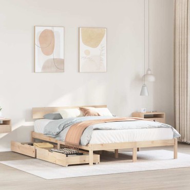 vidaXL Σκελετός Κρεβατιού Χωρίς Στρώμα 160x200cm Μασίφ Ξύλο Πεύκου 1 τεμ. - Διπλό