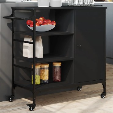 vidaXL Τρόλεϊ Κουζίνας Μαύρο 87,5x38,5x84,5cm από Επεξεργασμένο Ξύλο 1 τεμ.