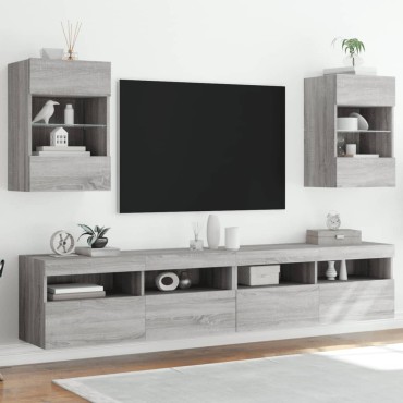 vidaXL Έπιπλα Τοίχου Τηλ. με LED 2 τεμ. Γκρι Sonoma 40x30x60,5cm