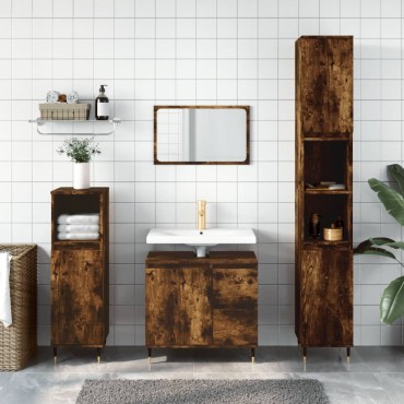 vidaXL Ντουλάπι Μπάνιου Καπνιστή Δρυς 30x30x190cm Επεξεργασμένο Ξύλο