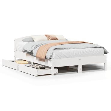 vidaXL Σκελετός Κρεβ. Χωρίς Στρώμα Λευκό 140x200cm Μασίφ Πεύκο 1 τεμ. - Διπλό