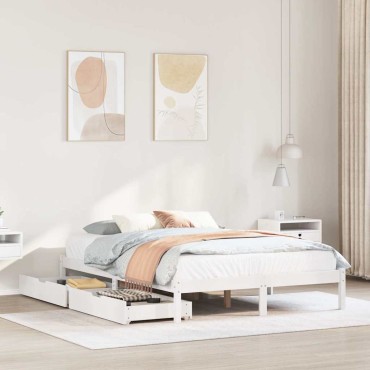 vidaXL Σκελετός Κρεβ. Χωρίς Στρώμα Λευκό 140x200cm Μασίφ Πεύκο 1 τεμ. - Διπλό