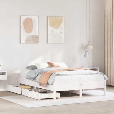 vidaXL Σκελετός Κρεβ. Χωρίς Στρώμα Λευκό 140x200cm Μασίφ Πεύκο 1 τεμ. - Διπλό