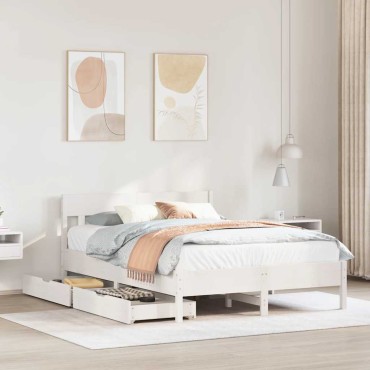 vidaXL Σκελετός Κρεβ. Χωρίς Στρώμα Λευκό 140x190cm Μασίφ Πεύκο 1 τεμ. - Διπλό
