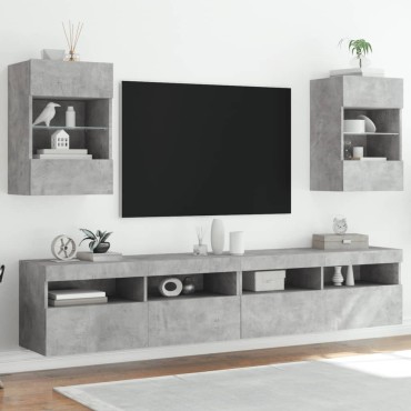 vidaXL Έπιπλα Τηλεόρασης με LED 2 τεμ. Γκρι Σκυροδέματος 40x30x60,5cm