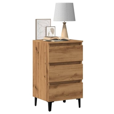 vidaXL Ντουλάπι κρεβατιού με μεταλλικά πόδια Artisan Oak 40x35x69cm 1 τεμ.