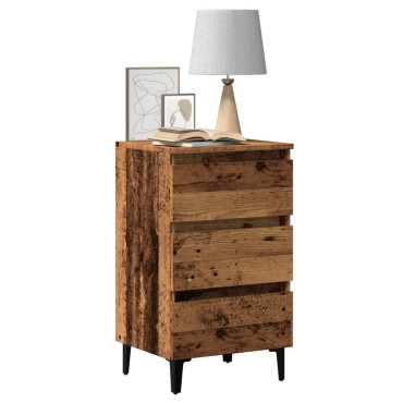 vidaXL Κομοδίνo Παλιό Ξύλο 40x35x69cm με Μεταλλικά Πόδια 1 τεμ.