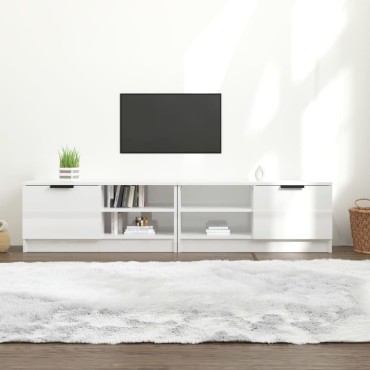 vidaXL Έπιπλα Τηλεόρασης 2 τεμ. Γυαλιστ. Λευκό80x35x36,5cm Επεξ. Ξύλο