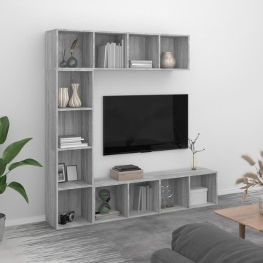 vidaXL Σετ Επίπλων Τηλ. / Βιβλιοθήκης 3 τεμ. 180x30x180cm Γκρι Sonoma