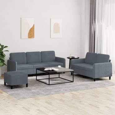 vidaXL Σετ Σαλονιού 3 τεμ. Σκούρο Γκρι Βελούδινο 138x77x80cm  Διθέσιος Τριθέσιος