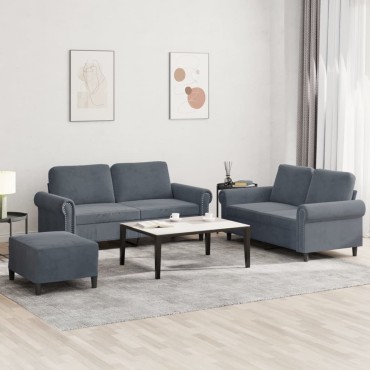 vidaXL Σετ Σαλονιού 3 τεμ. Σκούρο Γκρι Βελούδινο με Μαξιλάρια 70x55x41cm  Διθέσιος