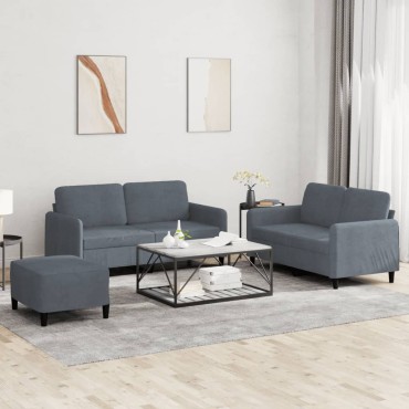 vidaXL Σετ Σαλονιού 3 τεμ. Σκούρο Γκρι Βελούδινο 138x77x80cm  Διθέσιος
