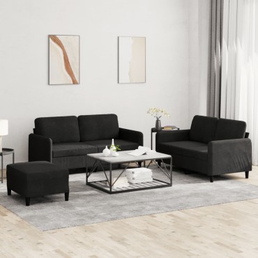 vidaXL Σετ Σαλονιού 3 τεμ. Μαύρο Βελούδινο 138x77x80cm  Διθέσιος