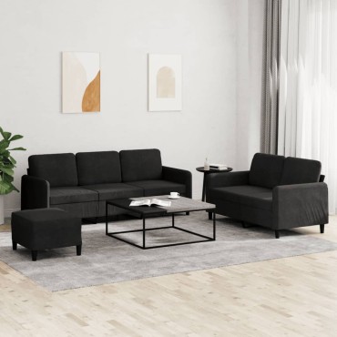 vidaXL Σετ Σαλονιού 3 τεμ. Μαύρο Βελούδινο 138x77x80cm  Διθέσιος Τριθέσιος