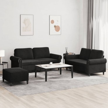 vidaXL Σετ Σαλονιού 3 τεμ. Μαύρο από Βελούδο με Μαξιλάρια 70x55x41cm  Διθέσιος