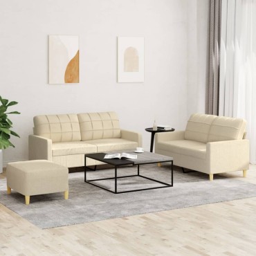 vidaXL Πολυθρόνες Σετ 3 τεμ. Κρεμ από Ύφασμα με Μαξιλάρια 138x77x80cm  Διθέσιος
