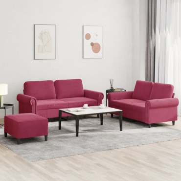 vidaXL Σετ Σαλονιού 3 τεμ. Μπορντό από Βελούδο με Μαξιλάρια 70x55x41cm  Διθέσιος