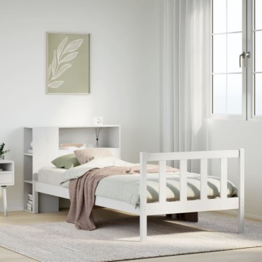vidaXL Κρεβάτι Βιβλιοθήκη Χωρίς Στρώμα Λευκό 75x190 εκ Μασίφ Πεύκο