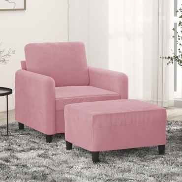 vidaXL Πολυθρόνα Ροζ Βελούδινη με Υποπόδιο 78x77x80cm 1 τεμ. Γωνιακός