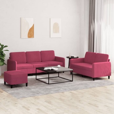 vidaXL Σετ Σαλονιού 3 τεμ. Μπορντό από Βελούδο 138x77x80cm  Διθέσιος Τριθέσιος