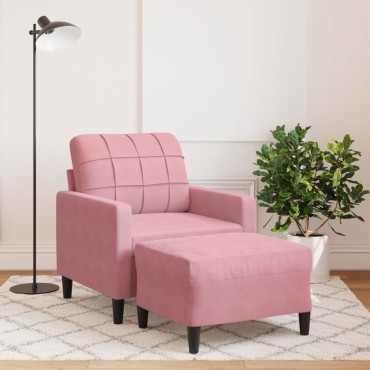 vidaXL Πολυθρόνα Ροζ Βελούδινη με Υποπόδιο 77x77x80cm 1 τεμ. Γωνιακός