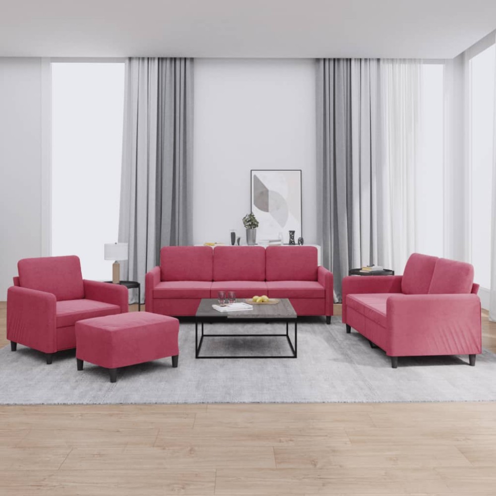 vidaXL Σετ Σαλονιού 4 τεμ. Μπορντό Βελούδινες 78x77x80cm  Διθέσιος Τριθέσιος
