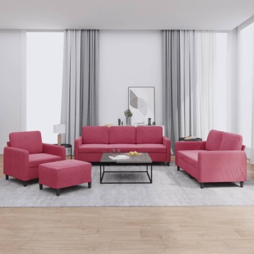 vidaXL Σετ Σαλονιού 4 τεμ. Μπορντό Βελούδινες 78x77x80cm  Διθέσιος Τριθέσιος